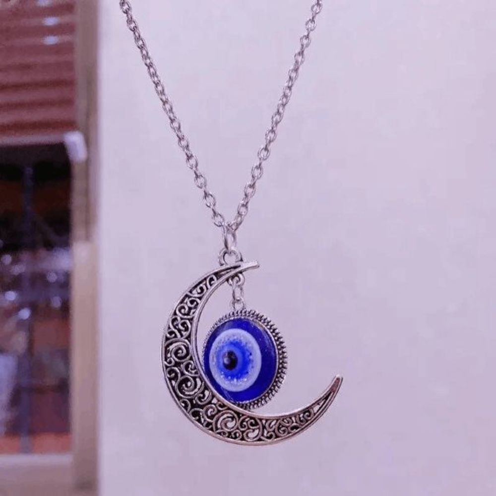 Protection Evil Eye Crescent Moon Gothic Punk Pendant Necklace